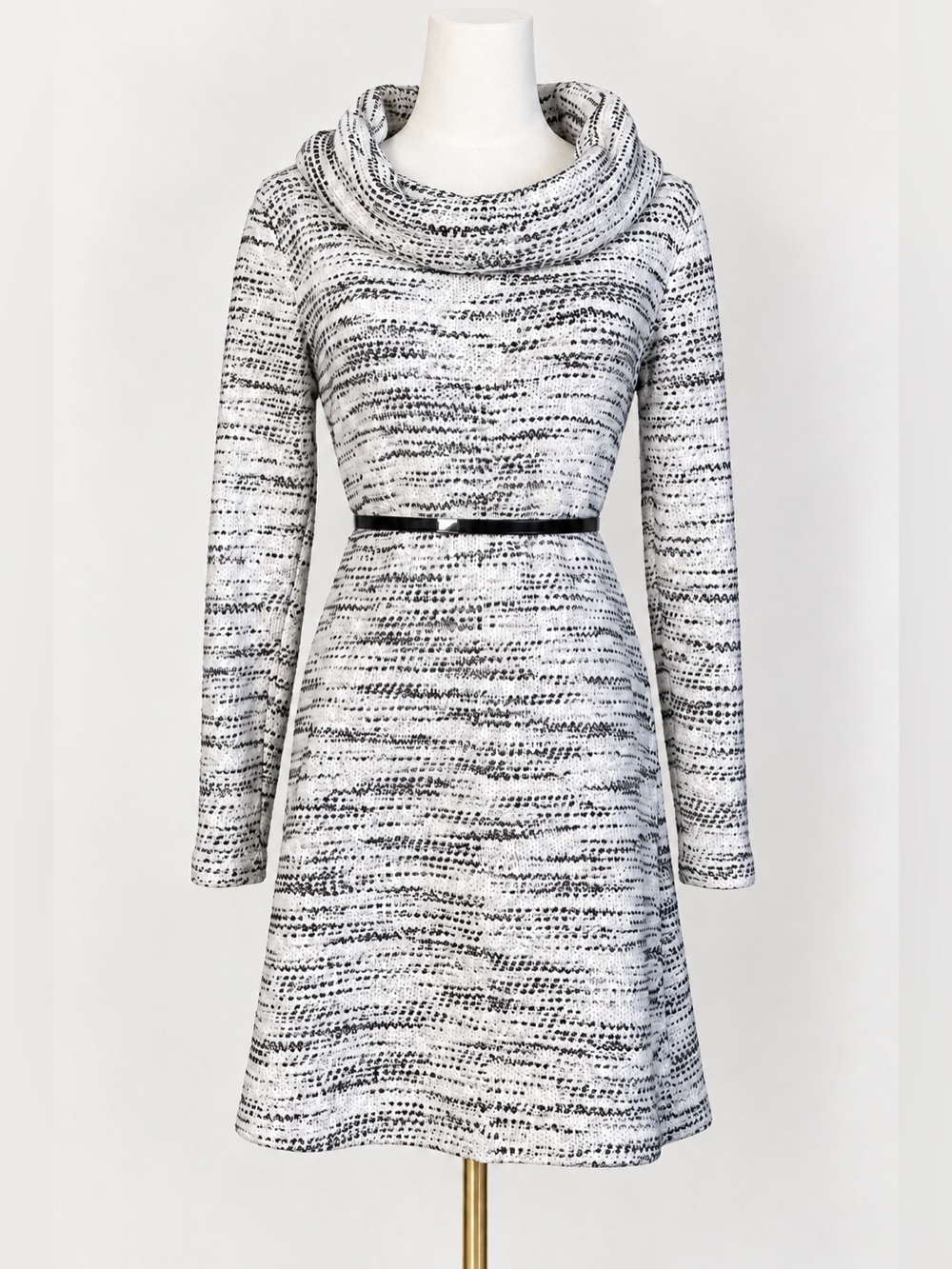 Ann Taylor Loft Sophisticated Black and White Knit Sweater Dress